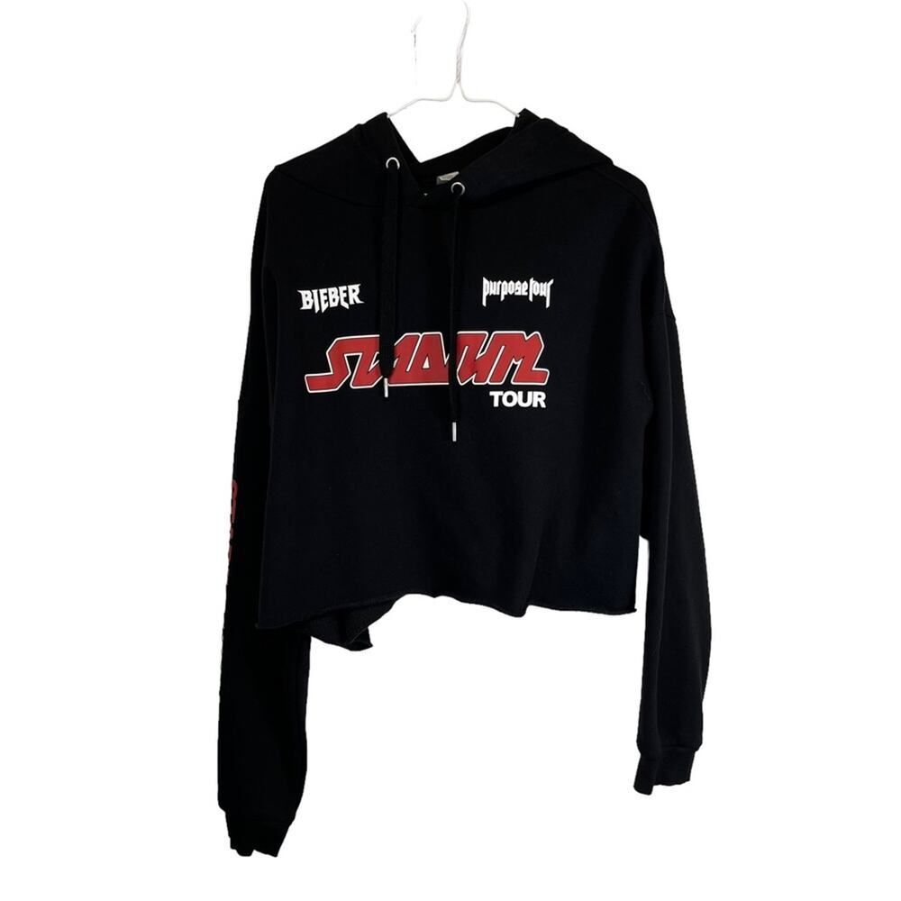 Justin Bieber Purpose Stadium Tour Cropped Black Hoodie Size Woman's XL